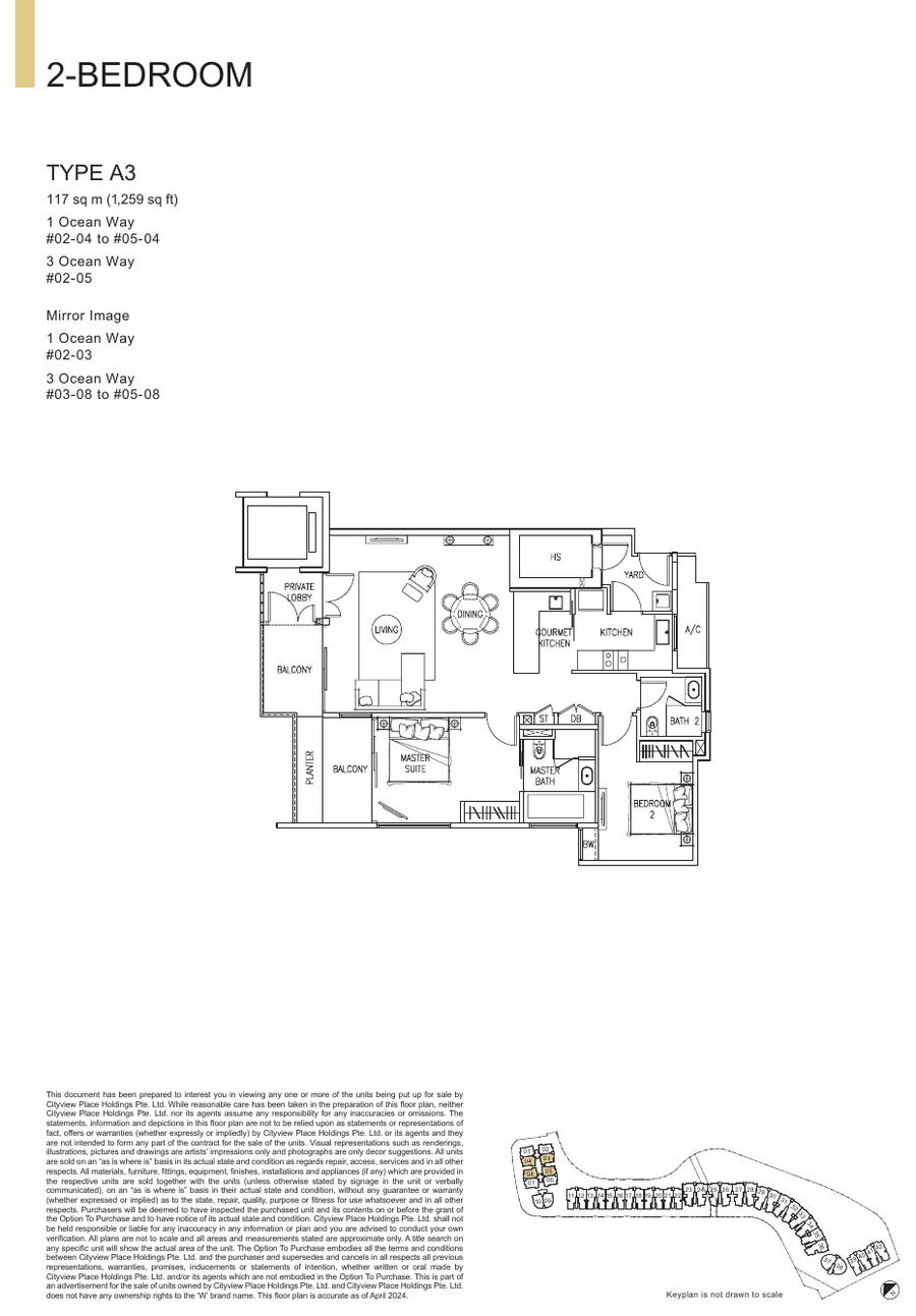 2-Bedroom · Type A3 · 1,259 sqft