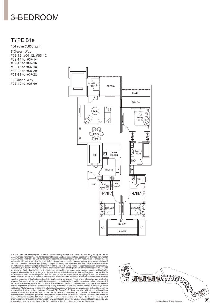 3-Bedroom · Type B1E · 1,658 sqft